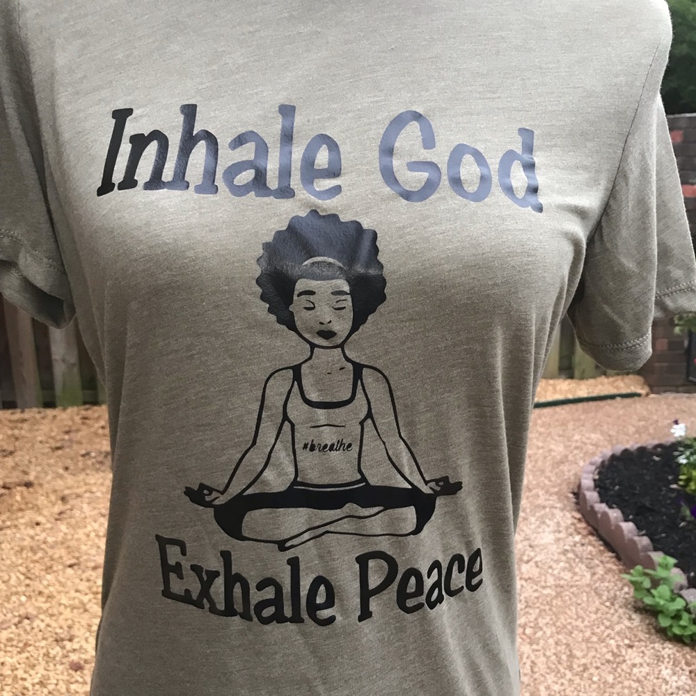 Heather Green T-Shirt Inhale God Exhale Peace